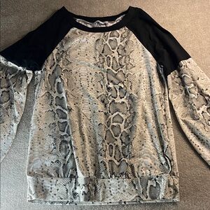 White Birch Snake Print Blouse with Black Sleeves
